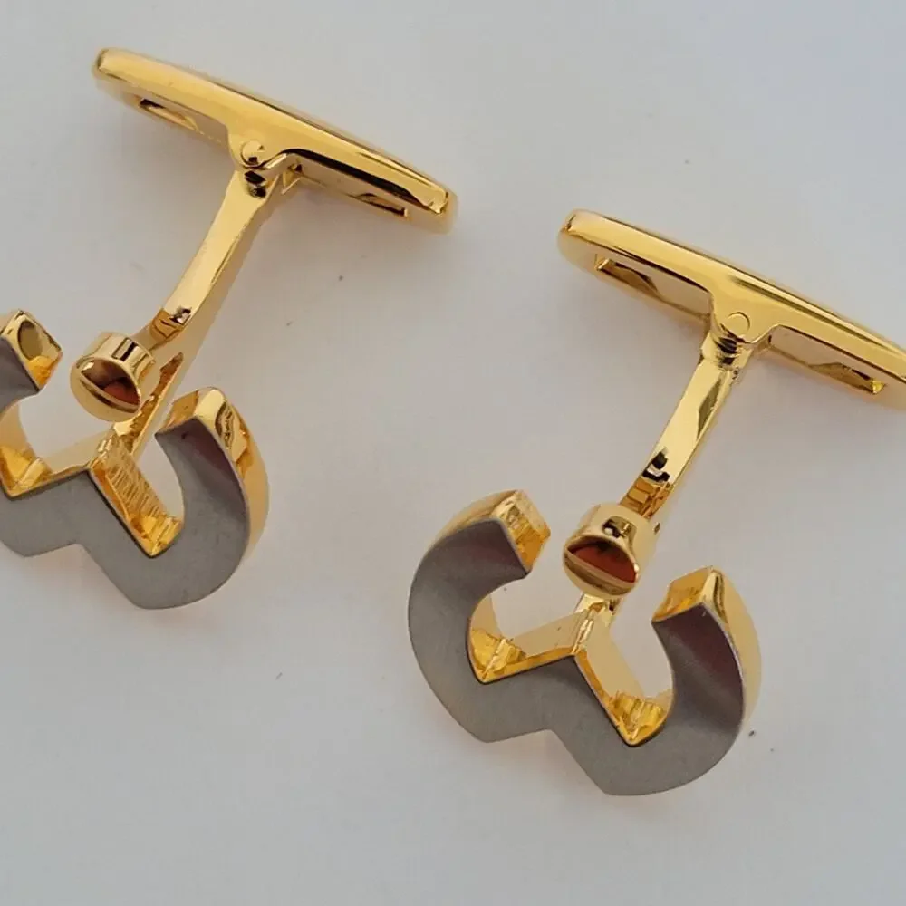 Mila Schon M Logo Tie Pin Clip‎ Cufflinks Set Gold Silver Tone Designer New